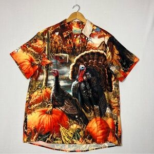 Hawaiian Shirts Mens Turkey Thanksgiving Button Up Short Sleeve Size XL